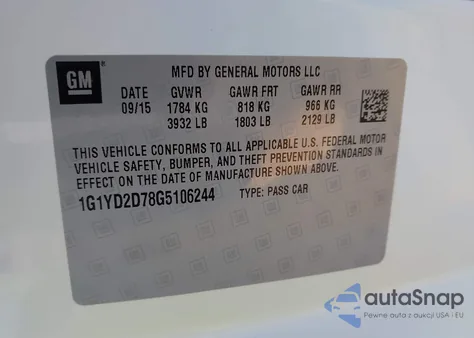 2016 Chevrolet Corvette Stingray from USA, damaged, VIN 1G1YD2D78G5106244